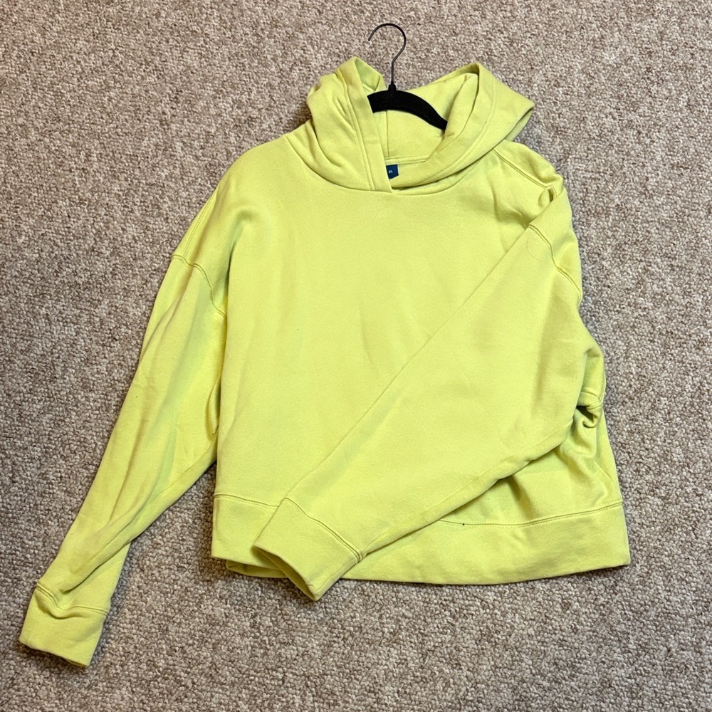 Old Navy Neon Yellow Cropped Hoodie Sweater